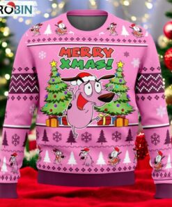 Merry Xmas Courage The Cowardly Dog Ugly Christmas Sweater