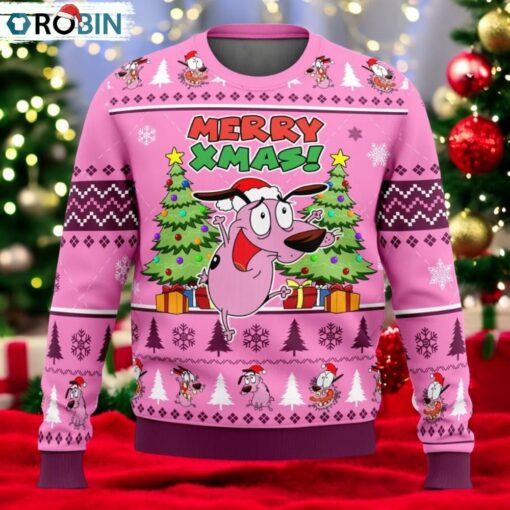 Merry Xmas Courage The Cowardly Dog Ugly Christmas Sweater