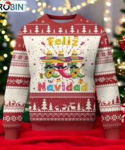 Mexico Xmas Ugly Christmas Sweater Feliz Navidad Mexican Fiesta Hot Pepper Guitar Party