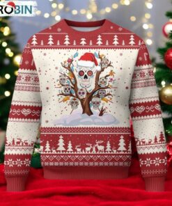 Mexico Xmas Ugly Christmas Sweater Sugar Skull On Tree Funny Xmas