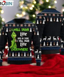 Miller Lite Grinch Will Drink Everywhere Ugly Sweater
