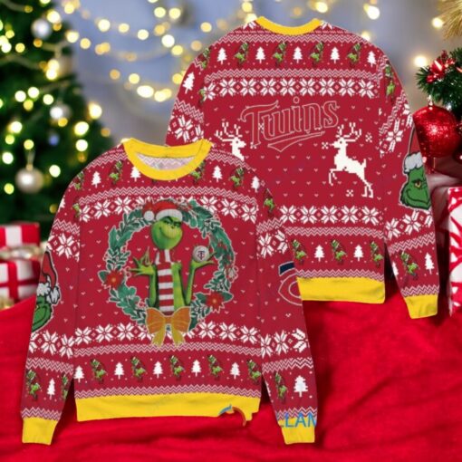 Minnesota Twins x Grinch Dr. Seuss How the Grinch Stole Christmas MLB with World Series Trophy Ugly Christmas Sweater Red