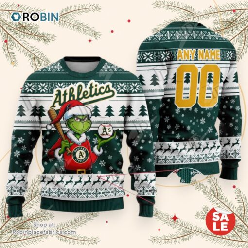 MLB Oakland Athletics Grinch Christmas Sweater, Sweatshirt Design