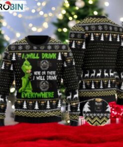 Modelo Negra Grinch Will Drink Everywhere Ugly Sweater