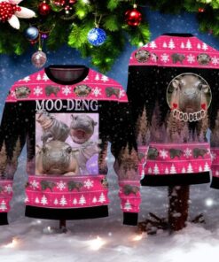 Moo Deng Funny Pig Christmas Sweater, Sweatshirt, Ugly Holiday Animal Festive Apparel