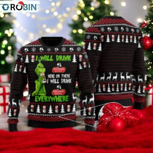 National Bohemian Grinch Will Drink Everywhere Ugly Sweater