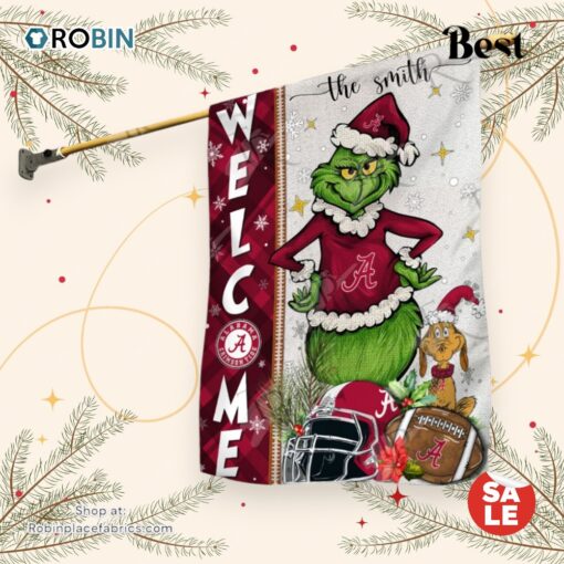 NCAA Alabama Crimson Tide Football Grinch Welcome Christmas Garden Flag   Custom Name