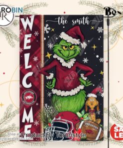 NCAA Arkansas Razorbacks Football Grinch Welcome Christmas Garden Flag   Custom Name NCAA Arkansas Razorbacks Football Grinch Welcome Christmas Garden Flag   Custom Name