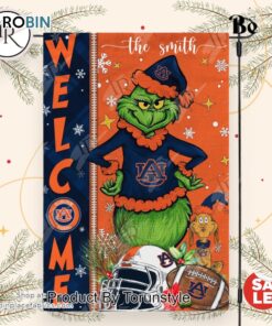 NCAA Auburn Tigers Football Grinch Welcome Christmas Garden Flag   Custom Name NCAA Auburn Tigers Football Grinch Welcome Christmas Garden Flag   Custom Name