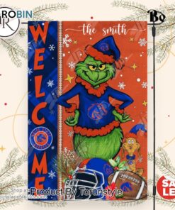 NCAA Boise State Broncos Football Grinch Welcome Christmas Garden Flag   Custom Name NCAA Boise State Broncos Football Grinch Welcome Christmas Garden Flag   Custom Name