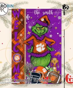 NCAA Clemson Tigers Football Grinch Welcome Christmas Garden Flag   Custom Name NCAA Clemson Tigers Football Grinch Welcome Christmas Garden Flag   Custom Name