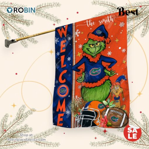 NCAA Florida Gators Football Grinch Welcome Christmas Garden Flag   Custom Name