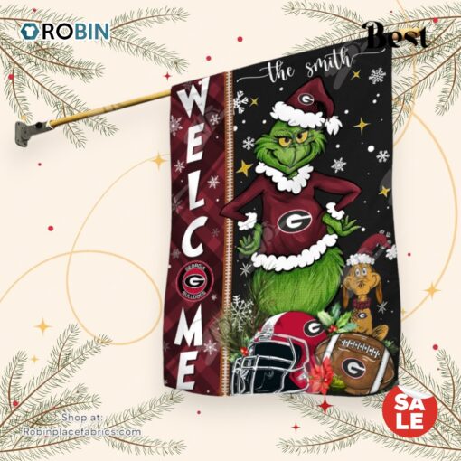 NCAA Georgia Bulldogs Football Grinch Welcome Christmas Garden Flag   Custom Name