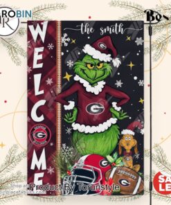 NCAA Georgia Bulldogs Football Grinch Welcome Christmas Garden Flag   Custom Name NCAA Georgia Bulldogs Football Grinch Welcome Christmas Garden Flag   Custom Name