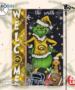 NCAA Iowa Hawkeyes Football Grinch Welcome Christmas Garden Flag   Custom Name NCAA Iowa Hawkeyes Football Grinch Welcome Christmas Garden Flag   Custom Name