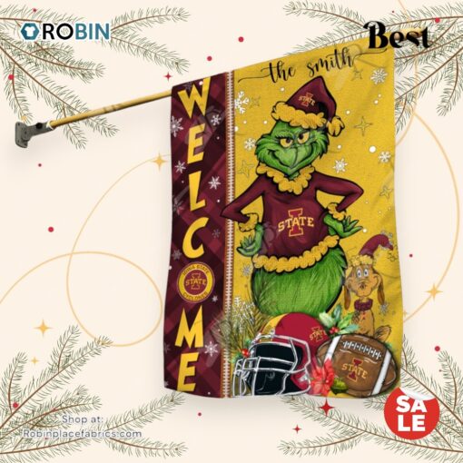 NCAA Iowa State Cyclones Football Grinch Welcome Christmas Garden Flag   Custom Name