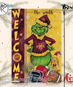 NCAA Iowa State Cyclones Football Grinch Welcome Christmas Garden Flag   Custom Name NCAA Iowa State Cyclones Football Grinch Welcome Christmas Garden Flag   Custom Name