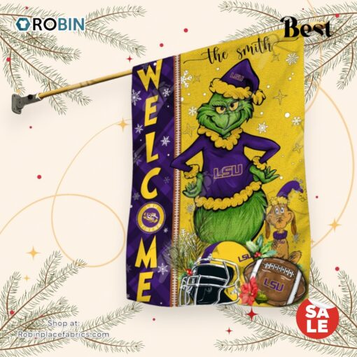 NCAA LSU Tigers Football Grinch Welcome Christmas Garden Flag   Custom Name
