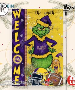 NCAA LSU Tigers Football Grinch Welcome Christmas Garden Flag   Custom Name