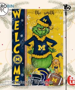 NCAA Michigan Wolverines Football Grinch Welcome Christmas Garden Flag   Custom Name NCAA Michigan Wolverines Football Grinch Welcome Christmas Garden Flag   Custom Name