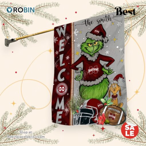 NCAA Mississippi State Bulldogs Football Grinch Welcome Christmas Garden Flag   Custom Name