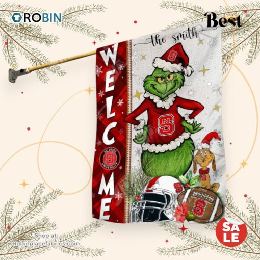 NCAA NC State Wolfpack Football Grinch Welcome Christmas Garden Flag   Custom Name