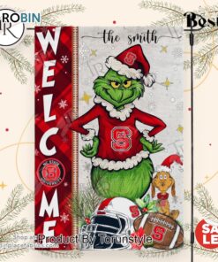NCAA NC State Wolfpack Football Grinch Welcome Christmas Garden Flag   Custom Name
