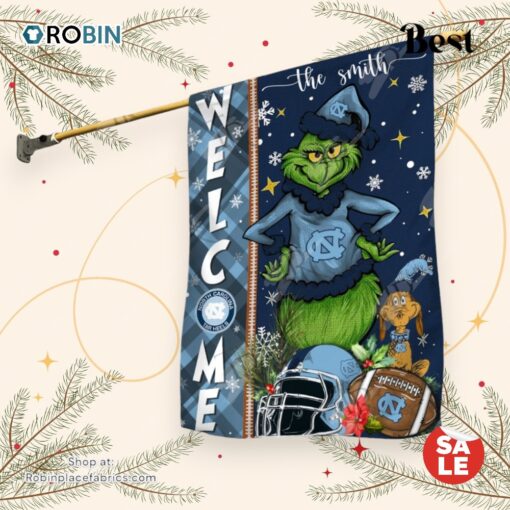 NCAA North Carolina Tar Heels Football Grinch Welcome Christmas Garden Flag   Custom Name