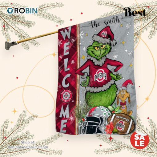 NCAA Ohio State Buckeyes Football Grinch Welcome Christmas Garden Flag   Custom Name