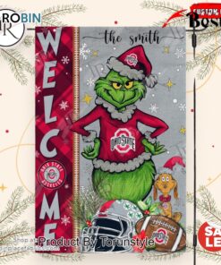 NCAA Ohio State Buckeyes Football Grinch Welcome Christmas Garden Flag   Custom Name