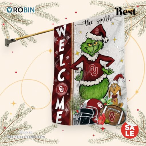 NCAA Oklahoma Sooners Football Grinch Welcome Christmas Garden Flag   Custom Name