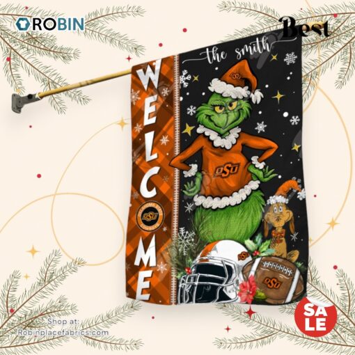 NCAA Oklahoma State Cowboys Football Grinch Welcome Christmas Garden Flag   Custom Name