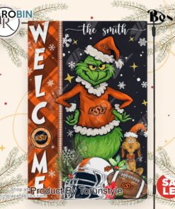 NCAA Oklahoma State Cowboys Football Grinch Welcome Christmas Garden Flag   Custom Name NCAA Oklahoma State Cowboys Football Grinch Welcome Christmas Garden Flag   Custom Name
