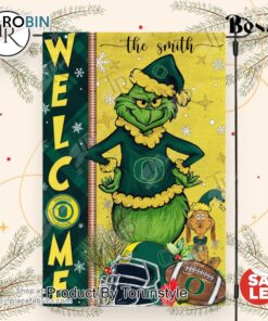 NCAA Oregon Ducks Football Grinch Welcome Christmas Garden Flag   Custom Name