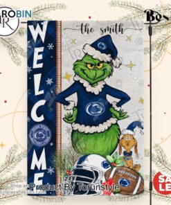 NCAA Penn State Nittany Lions Football Grinch Welcome Christmas Garden Flag   Custom Name
