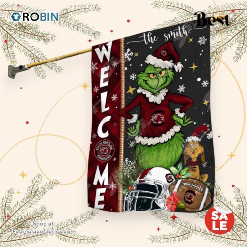 NCAA South Carolina Gamecocks Football Grinch Welcome Christmas Garden Flag   Custom Name