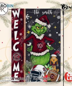 NCAA South Carolina Gamecocks Football Grinch Welcome Christmas Garden Flag   Custom Name