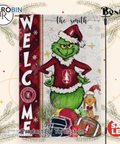 NCAA Stanford Cardinal Football Grinch Welcome Christmas Garden Flag   Custom Name