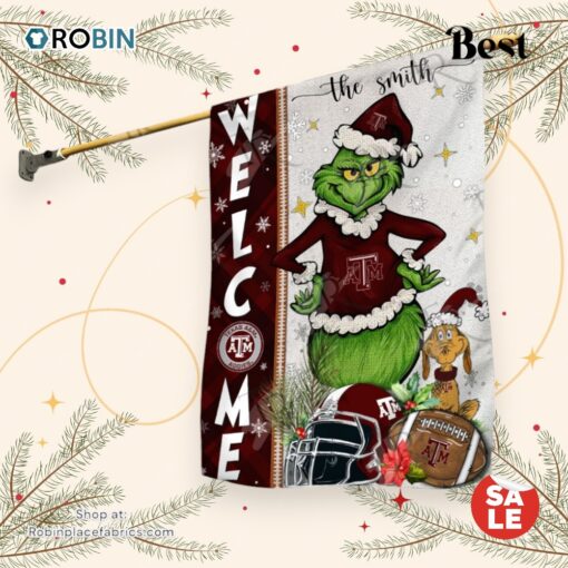 NCAA Texas A&M Aggies Football Grinch Welcome Christmas Garden Flag   Custom Name