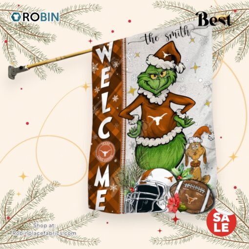 NCAA Texas Longhorns Football Grinch Welcome Christmas Garden Flag   Custom Name