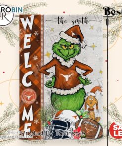 NCAA Texas Longhorns Football Grinch Welcome Christmas Garden Flag   Custom Name