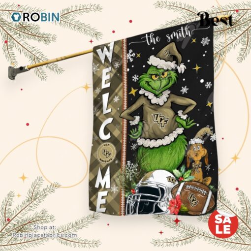 NCAA UCF Knights Football Grinch Welcome Christmas Garden Flag   Custom Name