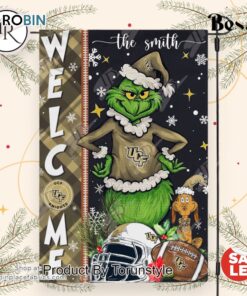 NCAA UCF Knights Football Grinch Welcome Christmas Garden Flag   Custom Name
