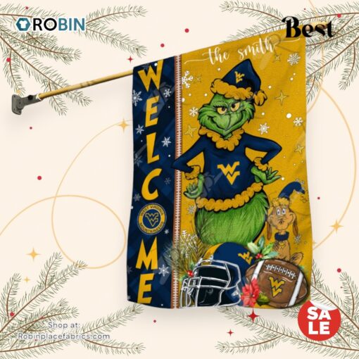 NCAA West Virginia Mountaineers Football Grinch Welcome Christmas Garden Flag   Custom Name