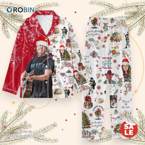 Neil Young Merry Christmas Button Down Pajamas Set