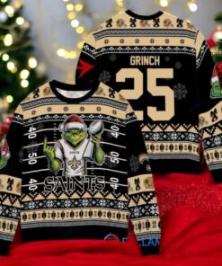New Orleans Saints x Grinch Christmas Dr. Seuss How the Grinch Stole Christmas with Super Bowl Trophy Custom Ugly Christmas Sweater