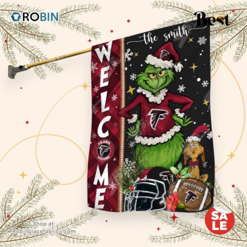 NFL Atlanta Falcons Football Grinch Welcome Christmas Garden Flag   Custom Name
