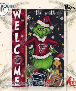 NFL Atlanta Falcons Football Grinch Welcome Christmas Garden Flag   Custom Name