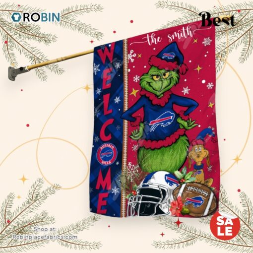 NFL Buffalo Bills Football Grinch Welcome Christmas Garden Flag   Custom Name