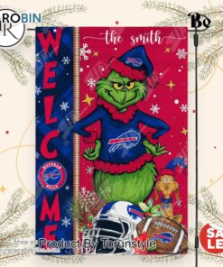NFL Buffalo Bills Football Grinch Welcome Christmas Garden Flag   Custom Name